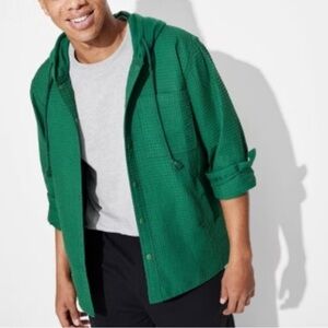 Original Use Mens size Large Kelly Green‎ Teal Waffle Knit button down hoodie